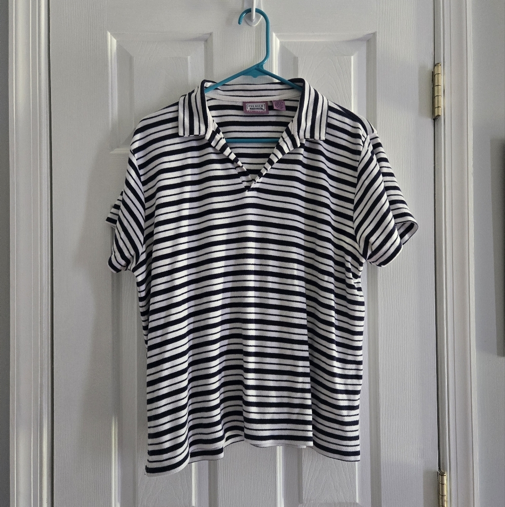 XL Black and White Striped Soft Polo Shirt